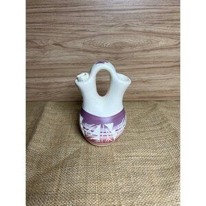 Vintage Native American Pottery Signed Miniature Navajo Wedding Vase Pitcher